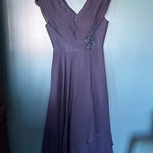 Navy Blue Beaded V-neck Cap Sleeveless Gown Evening Dress Size 8 Polyester Small